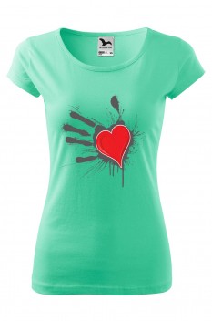 Tricou imprimat Handprint Heart, pentru femei, verde menta, 100% bumbac