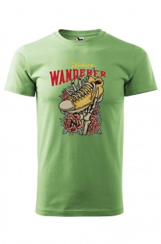Tricou imprimat Nature Wanderer, pentru barbati, verde iarba, 100% bumbac