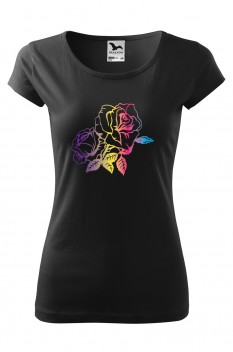 Tricou imprimat Rose Pattern, pentru femei, negru, 100% bumbac
