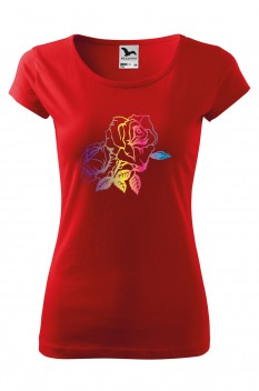 Tricou imprimat Rose Pattern, pentru femei, rosu, 100% bumbac