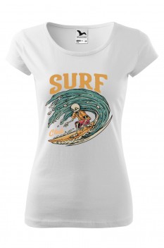 Tricou imprimat Surf Club, pentru femei, alb, 100% bumbac