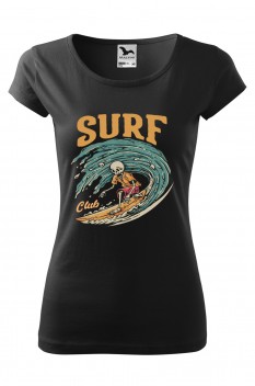 Tricou imprimat Surf Club, pentru femei, negru, 100% bumbac