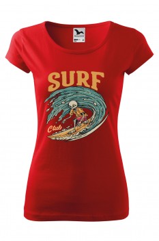 Tricou imprimat Surf Club, pentru femei, rosu, 100% bumbac