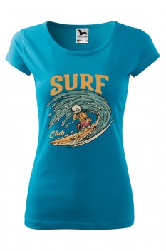 Tricou imprimat Surf Club, pentru femei, turcoaz, 100% bumbac