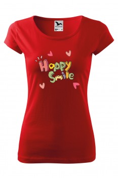 Tricou imprimat Happy Smile, pentru femei, rosu, 100% bumbac