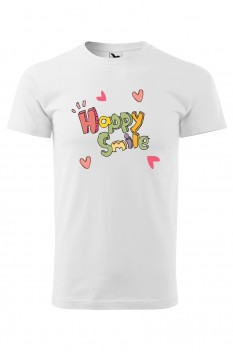 Tricou imprimat Happy Smile, pentru barbati, alb, 100% bumbac