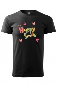 Tricou imprimat Happy Smile, pentru barbati, negru, 100% bumbac