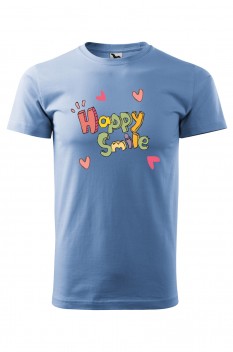 Tricou imprimat Happy Smile, pentru barbati, albastru deschis, 100% bumbac