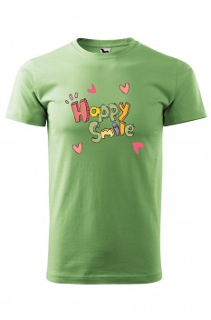 Tricou imprimat Happy Smile, pentru barbati, verde iarba, 100% bumbac