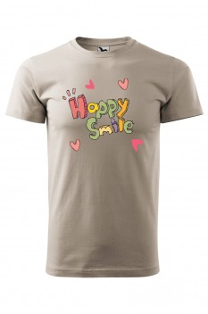 Tricou imprimat Happy Smile, pentru barbati, gri ice, 100% bumbac