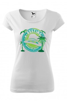 Tricou imprimat Resting Beach Face, pentru femei, alb, 100% bumbac