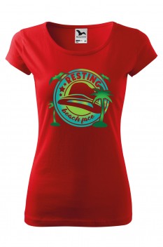 Tricou imprimat Resting Beach Face, pentru femei, rosu, 100% bumbac
