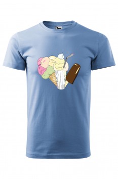 Tricou imprimat Ice Cream Flavours, pentru barbati, albastru deschis, 100% bumbac
