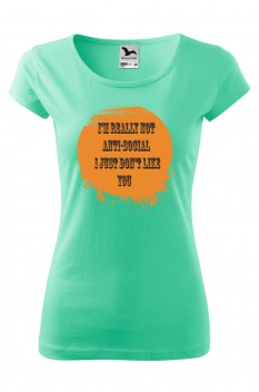 Tricou imprimat Anti Social, pentru femei, verde menta, 100% bumbac