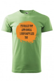 Tricou imprimat Anti Social, pentru barbati, verde iarba, 100% bumbac
