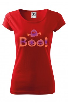 Tricou imprimat Boo, pentru femei, rosu, 100% bumbac
