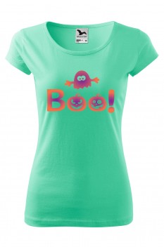 Tricou imprimat Boo, pentru femei, verde menta, 100% bumbac