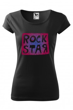 Tricou imprimat Rock Star, pentru femei, negru, 100% bumbac
