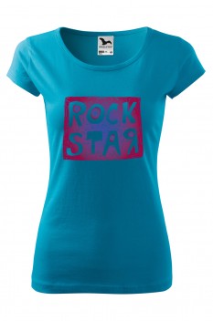 Tricou imprimat Rock Star, pentru femei, turcoaz, 100% bumbac