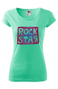Tricou imprimat Rock Star, pentru femei, verde menta, 100% bumbac