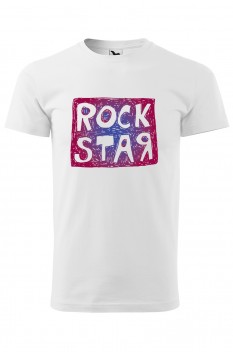 Tricou imprimat Rock Star, pentru barbati, alb, 100% bumbac