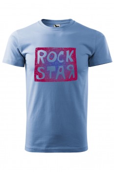 Tricou imprimat Rock Star, pentru barbati, albastru deschis, 100% bumbac