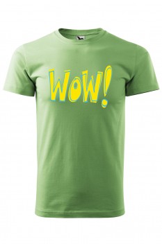 Tricou imprimat Wow, pentru barbati, verde iarba, 100% bumbac