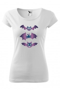 Tricou imprimat Friendly Bats, pentru femei, alb, 100% bumbac