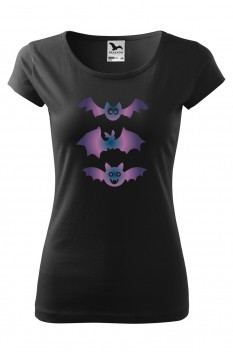 Tricou imprimat Friendly Bats, pentru femei, negru, 100% bumbac