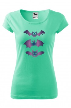 Tricou imprimat Friendly Bats, pentru femei, verde menta, 100% bumbac