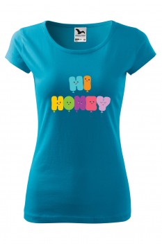 Tricou imprimat Hi Honey, pentru femei, turcoaz, 100% bumbac