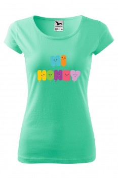 Tricou imprimat Hi Honey, pentru femei, verde menta, 100% bumbac