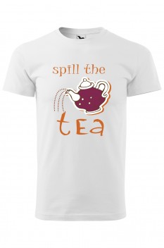 Tricou imprimat Spill the tea, pentru barbati, alb, 100% bumbac