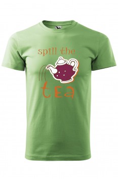 Tricou imprimat Spill the tea, pentru barbati, verde iarba, 100% bumbac