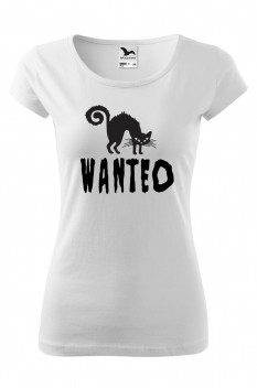 Tricou imprimat Wanted, pentru femei, alb, 100% bumbac