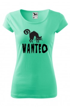 Tricou imprimat Wanted, pentru femei, verde menta, 100% bumbac