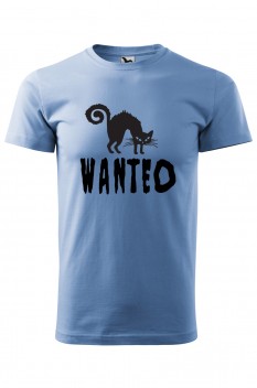Tricou imprimat Wanted, pentru barbati, albastru deschis, 100% bumbac