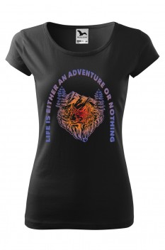 Tricou imprimat Adventure or Nothing, pentru femei, negru, 100% bumbac