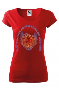 Tricou imprimat Adventure or Nothing, pentru femei, rosu, 100% bumbac