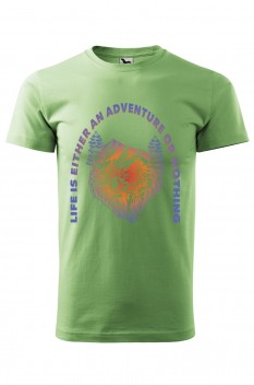 Tricou imprimat Adventure or Nothing, pentru barbati, verde iarba, 100% bumbac