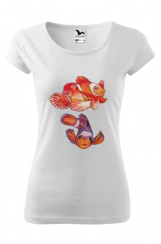 Tricou imprimat Marine Fish, pentru femei, alb, 100% bumbac