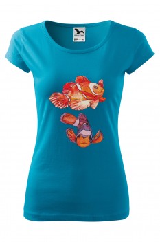 Tricou imprimat Marine Fish, pentru femei, turcoaz, 100% bumbac