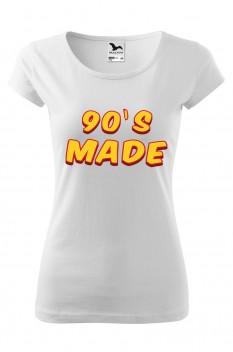 Tricou imprimat 90's Made, pentru femei, alb, 100% bumbac