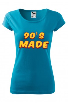 Tricou imprimat 90's Made, pentru femei, turcoaz, 100% bumbac