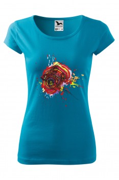 Tricou imprimat Colorful Scalar, pentru femei, turcoaz, 100% bumbac