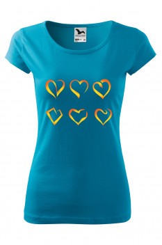 Tricou imprimat Heart Shaped, pentru femei, turcoaz, 100% bumbac