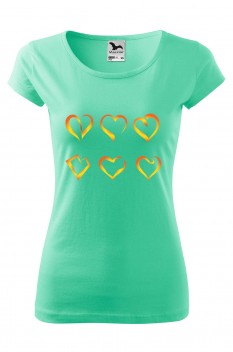 Tricou imprimat Heart Shaped, pentru femei, verde menta, 100% bumbac