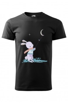 Tricou imprimat Moon Fishing, pentru barbati, negru, 100% bumbac