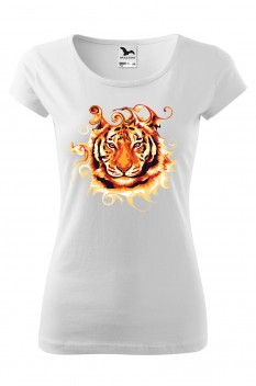 Tricou imprimat Tiger's Gaze, pentru femei, alb, 100% bumbac