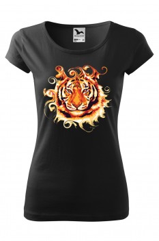 Tricou imprimat Tiger's Gaze, pentru femei, negru, 100% bumbac